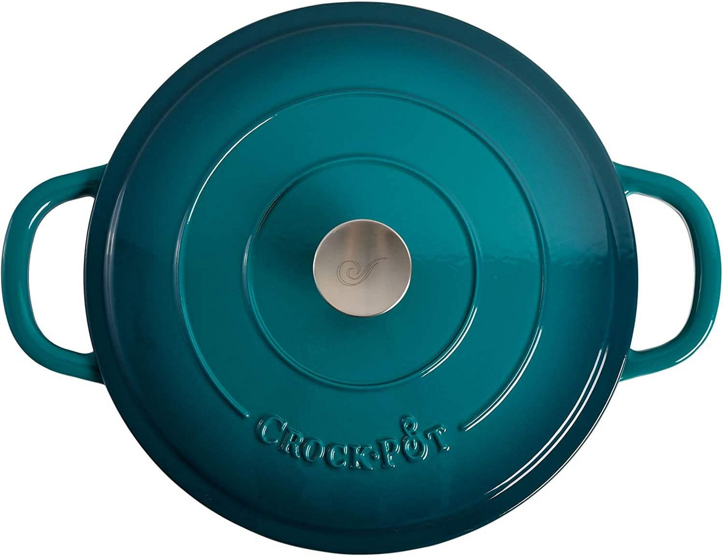 Crock-Pot Artisan 5 Quart Round Enameled Cast Iron Braiser Pan with Self Basting Lid in Teal Ombre