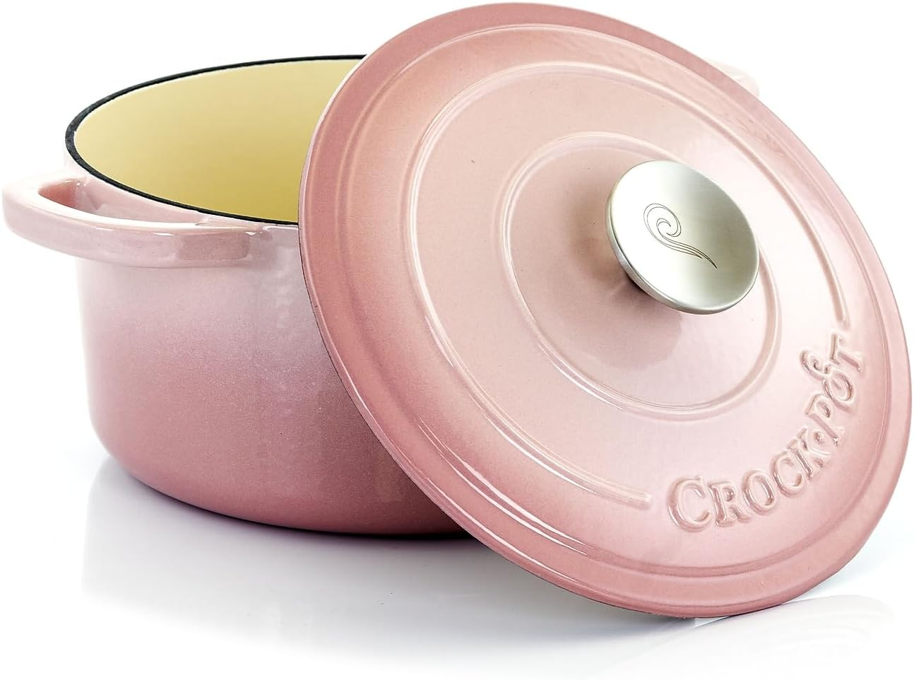 Crock-Pot Artisan 3 Quart Round Enameled Cast Iron Dutch Oven with Lid in Blush Pink