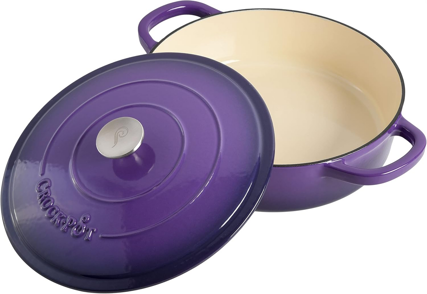 Crock-Pot Artisan 5 Quart Round Enameled Cast Iron Braiser Pan with Self Basting Lid in Lavender