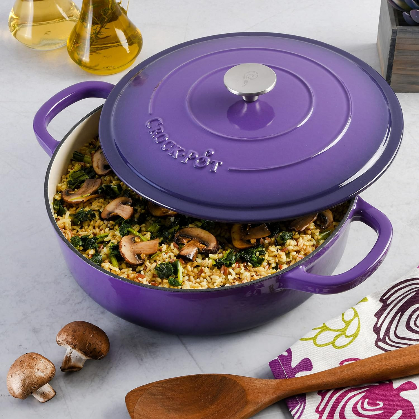 Crock-Pot Artisan 5 Quart Round Enameled Cast Iron Braiser Pan with Self Basting Lid in Lavender