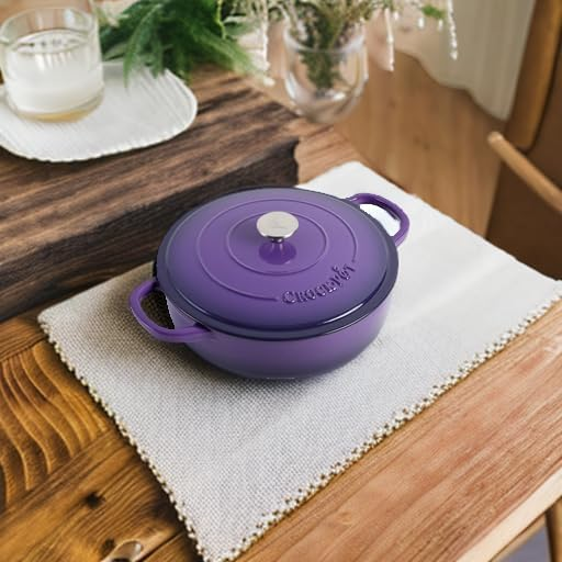 Crock-Pot Artisan 5 Quart Round Enameled Cast Iron Braiser Pan with Self Basting Lid in Lavender