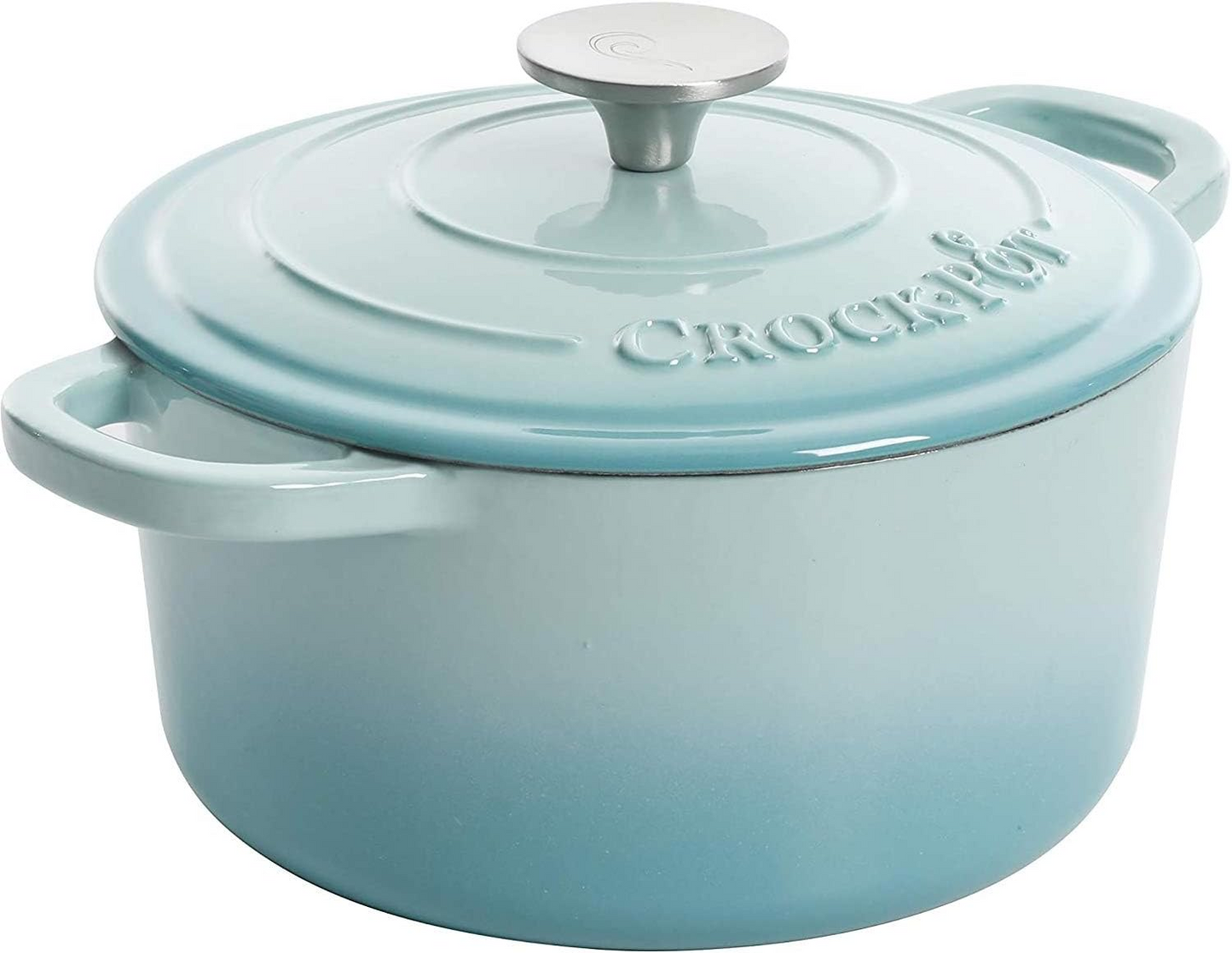 Crock-Pot Artisan 5 Quart Round Enameled Cast Iron Dutch Oven with Lid in Aqua Blue