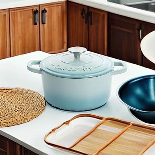 Crock-Pot Artisan 5 Quart Round Enameled Cast Iron Dutch Oven with Lid in Aqua Blue