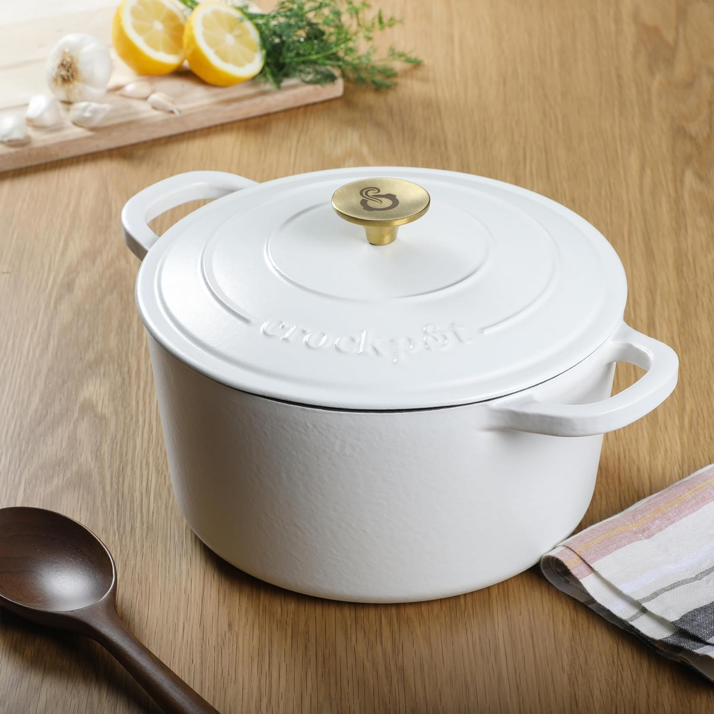 Crock-Pot Artisan 5 Quart Round Enameled Cast Iron Dutch Oven with Lid in Linen