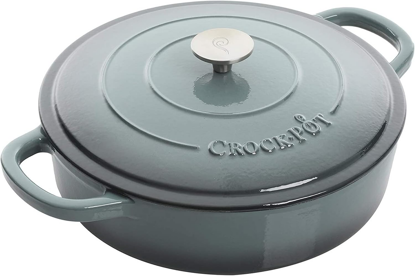 Crock-Pot Artisan 5 Quart Round Enameled Cast Iron Braiser Pan with Self Basting Lid in Slate Gray