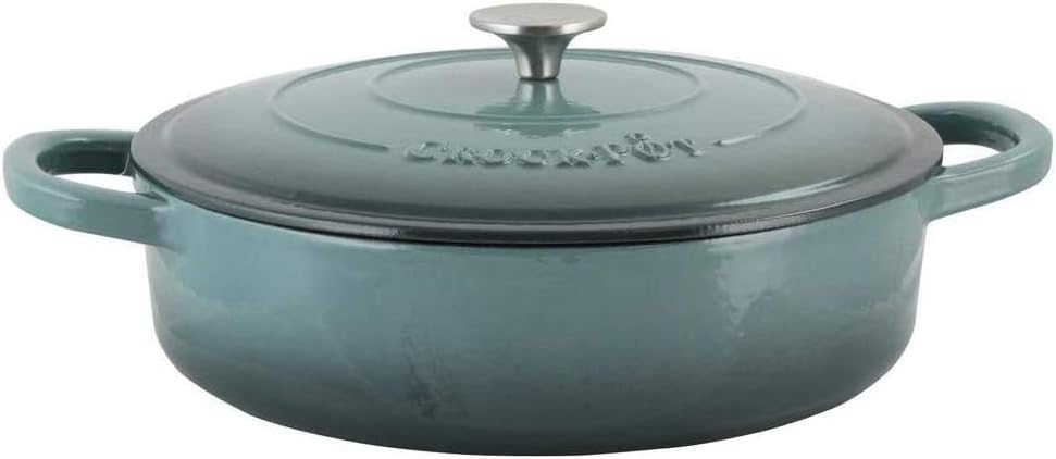 Crock-Pot Artisan 5 Quart Round Enameled Cast Iron Braiser Pan with Self Basting Lid in Slate Gray