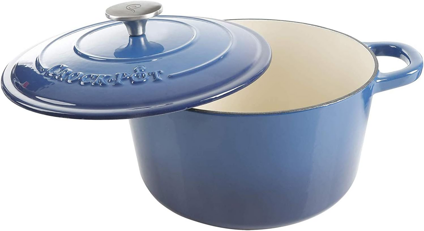 Crock-Pot Artisan 5 Quart Round Enameled Cast Iron Dutch Oven with Lid in Sapphire Blue