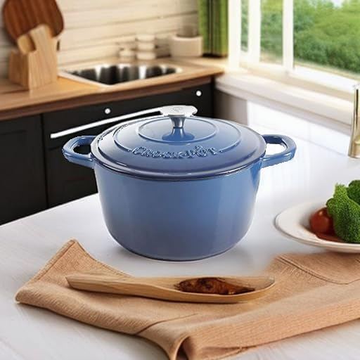 Crock-Pot Artisan 5 Quart Round Enameled Cast Iron Dutch Oven with Lid in Sapphire Blue
