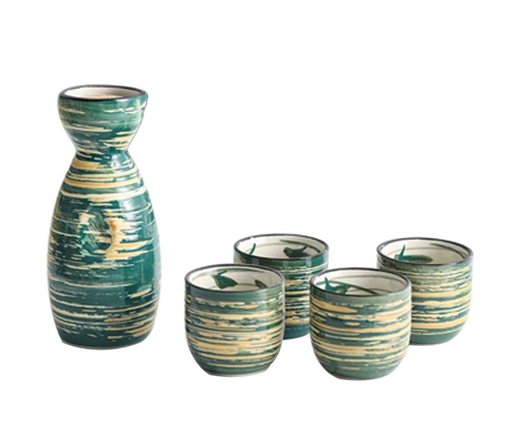 5 Piece Japanese Style Ceramic Saké Set in Green