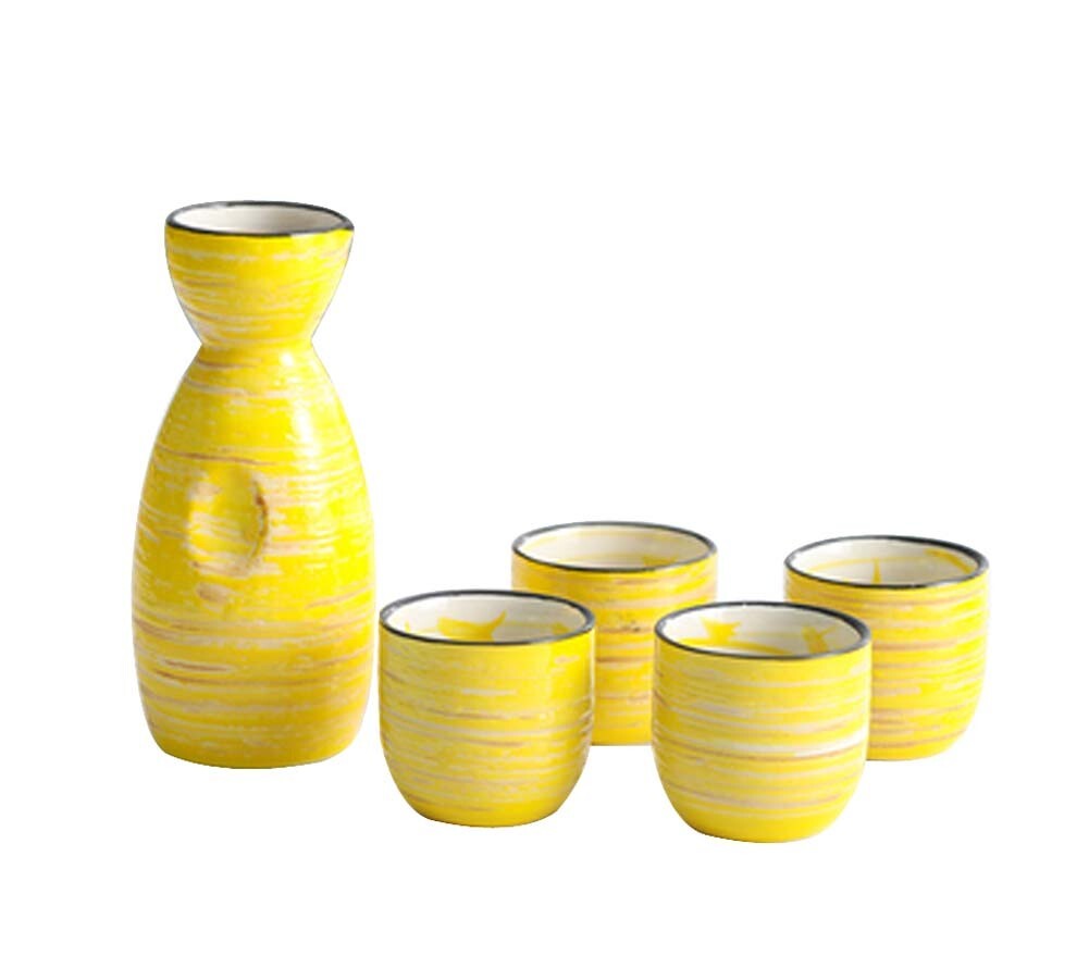 5 Piece Japanese Style Ceramic Saké Set in Yellow