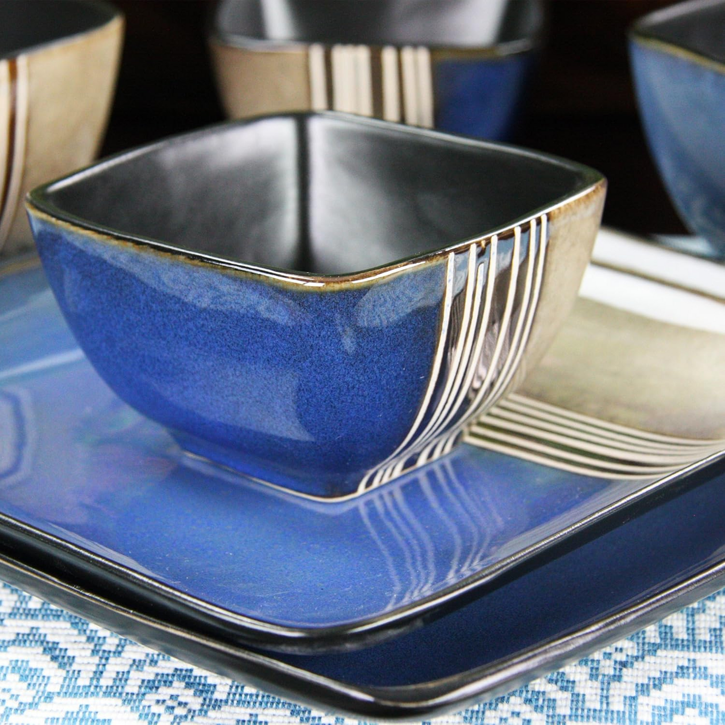 Elama Uptown Loft 16 Piece Double Bowl Stoneware Dinnerware Set