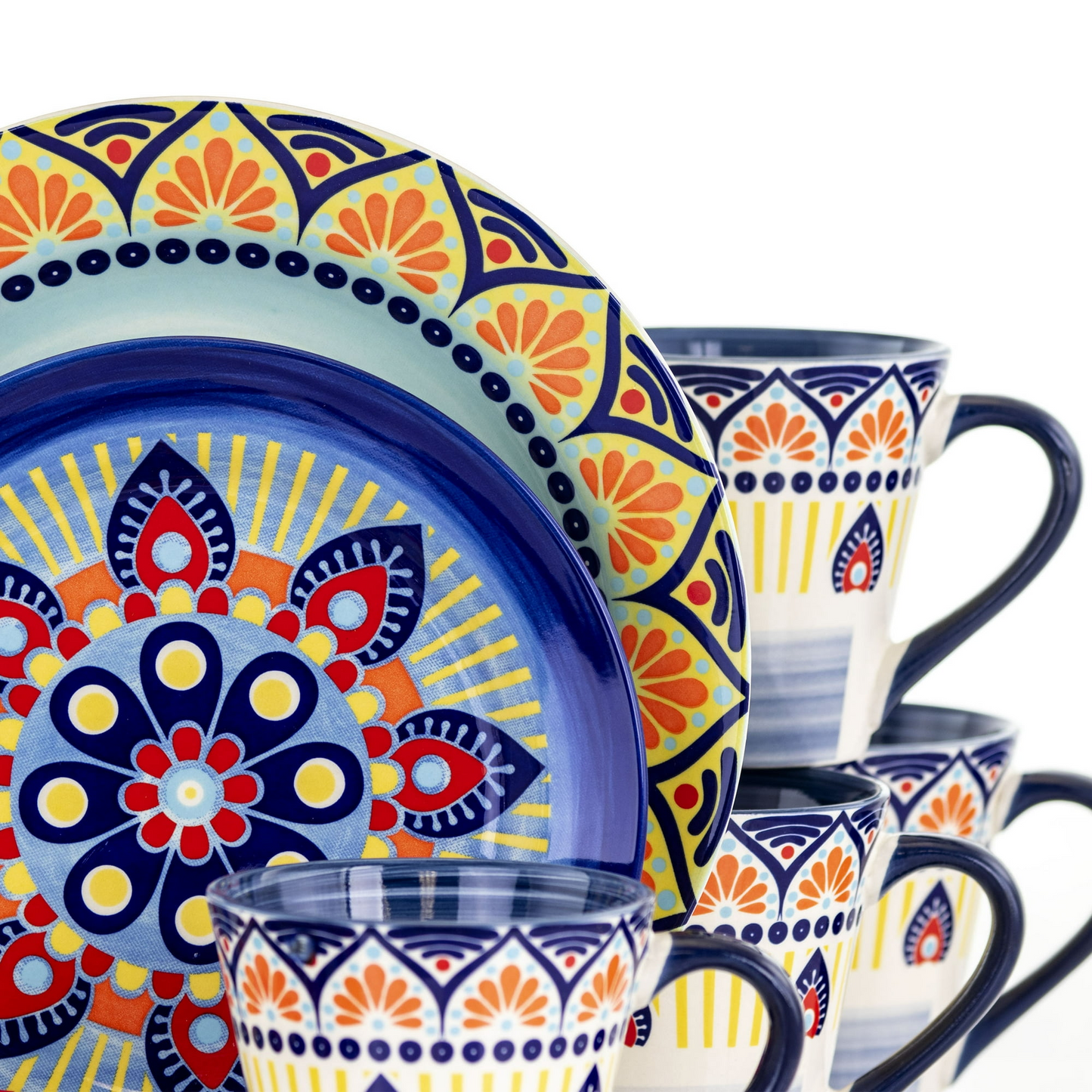 Elama Zen Blue Mozaik 16 Piece Luxurious Stoneware Dinnerware Set