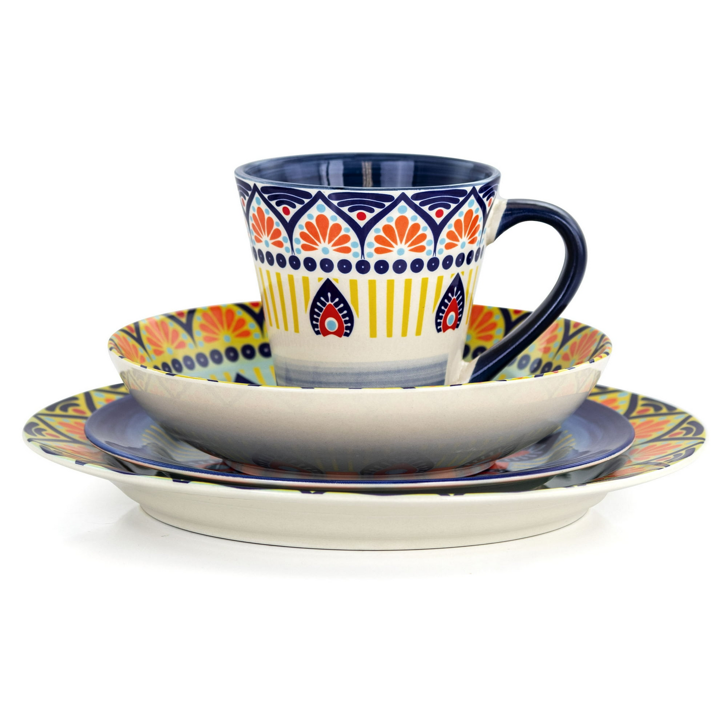 Elama Zen Blue Mozaik 16 Piece Luxurious Stoneware Dinnerware Set