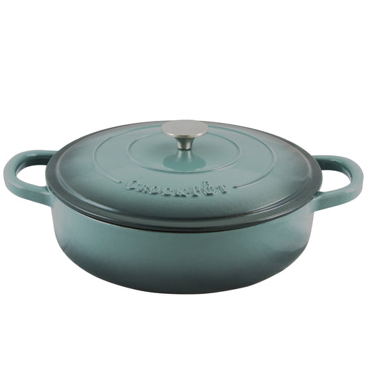 Crock-Pot Artisan 5 Quart Round Enameled Cast Iron Braiser Pan with Self Basting Lid in Slate Gray