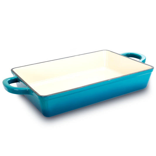 Crock-Pot Artisan 13 Inch Enameled Cast Iron Lasagna Pan in Teal Blue