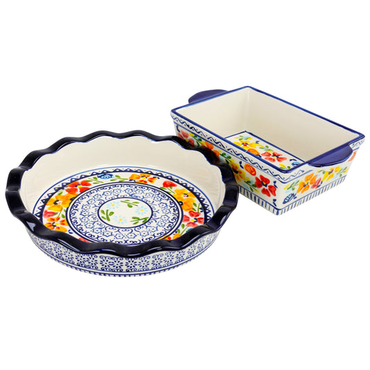 Gibson Luxembourg Stoneware 10.5 Inch Pie Dish & 10 Inch Bakeware Set