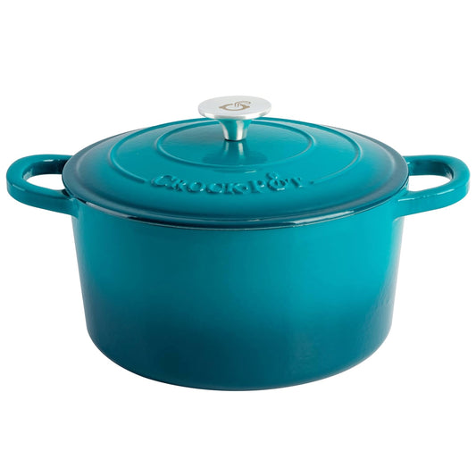Crock-Pot Artisan 7 Quart Round Enameled Cast Iron Dutch Oven with Lid in Teal