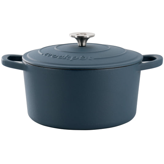 Crock-Pot Artisan 7 Quart Round Enameled Cast Iron Dutch Oven with Lid in Matte Navy Blue