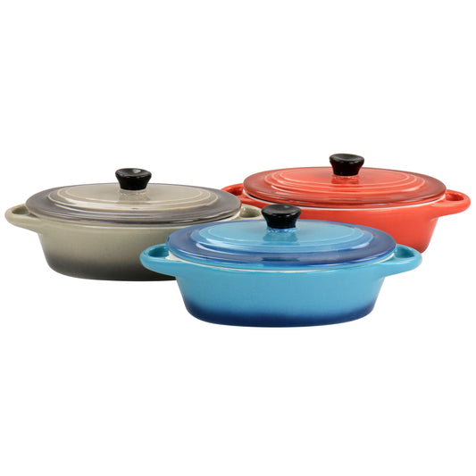 Crock-Pot Wexford 3 Piece 6.7 Ounce Stoneware Mini Oval Casserole Set in Assorted Colors