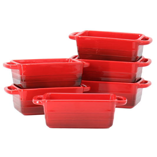 Crock-Pot Appleton 6 Piece 12 Ounce Stoneware Mini Loaf Pan Baker Set in Red