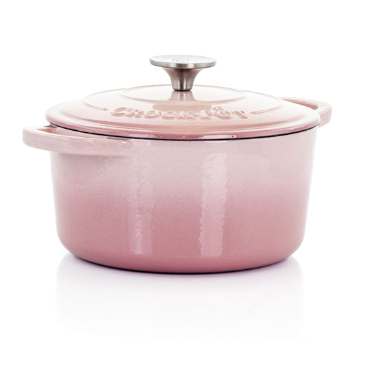 Crock-Pot Artisan 3 Quart Round Enameled Cast Iron Dutch Oven with Lid in Blush Pink