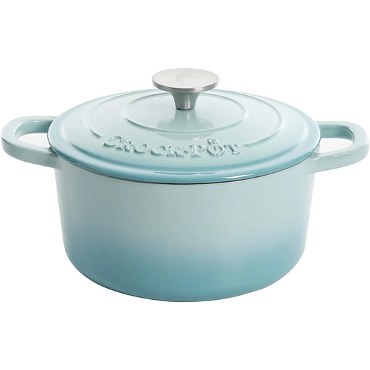 Crock-Pot Artisan 3 Quart Round Enameled Cast Iron Dutch Oven with Lid in Aqua Blue