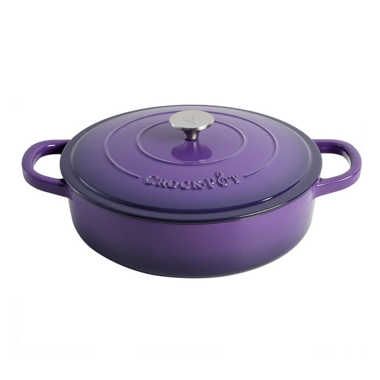 Crock-Pot Artisan 5 Quart Round Enameled Cast Iron Braiser Pan with Self Basting Lid in Lavender
