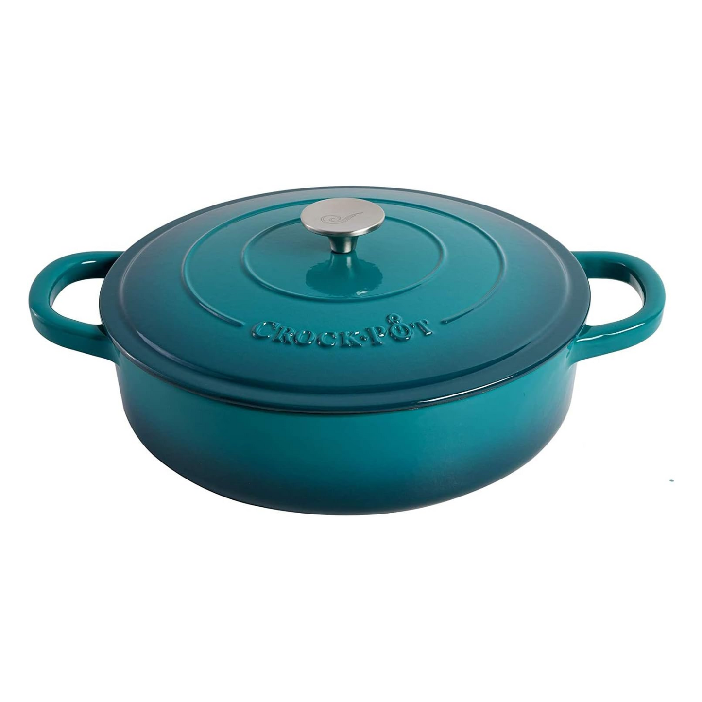 Crock-Pot Artisan 5 Quart Round Enameled Cast Iron Braiser Pan with Self Basting Lid in Teal Ombre