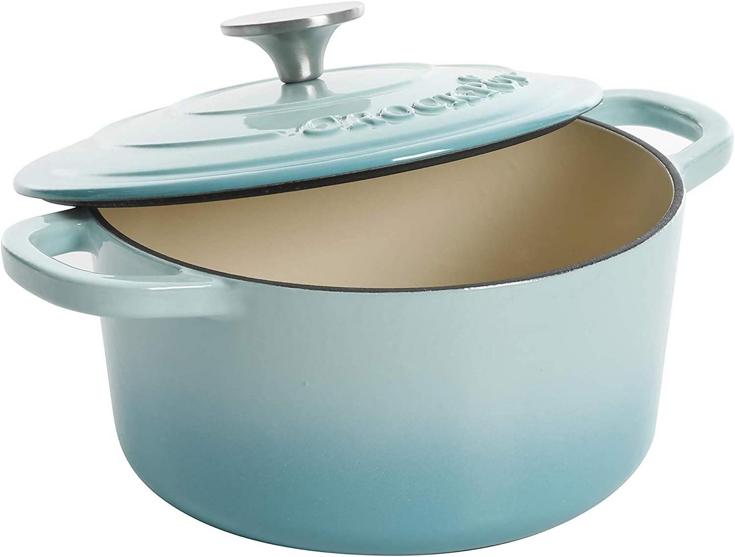 Crock-Pot Artisan 5 Quart Round Enameled Cast Iron Dutch Oven with Lid in Aqua Blue