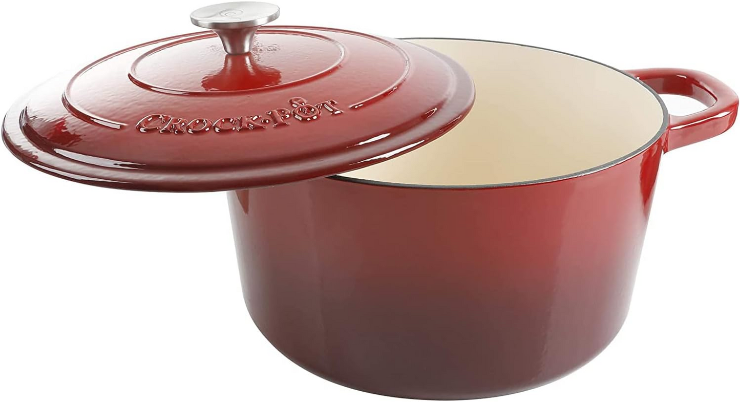 Crock-Pot Artisan 5 Quart Round Enameled Cast Iron Dutch Oven with Lid in Scarlet Red