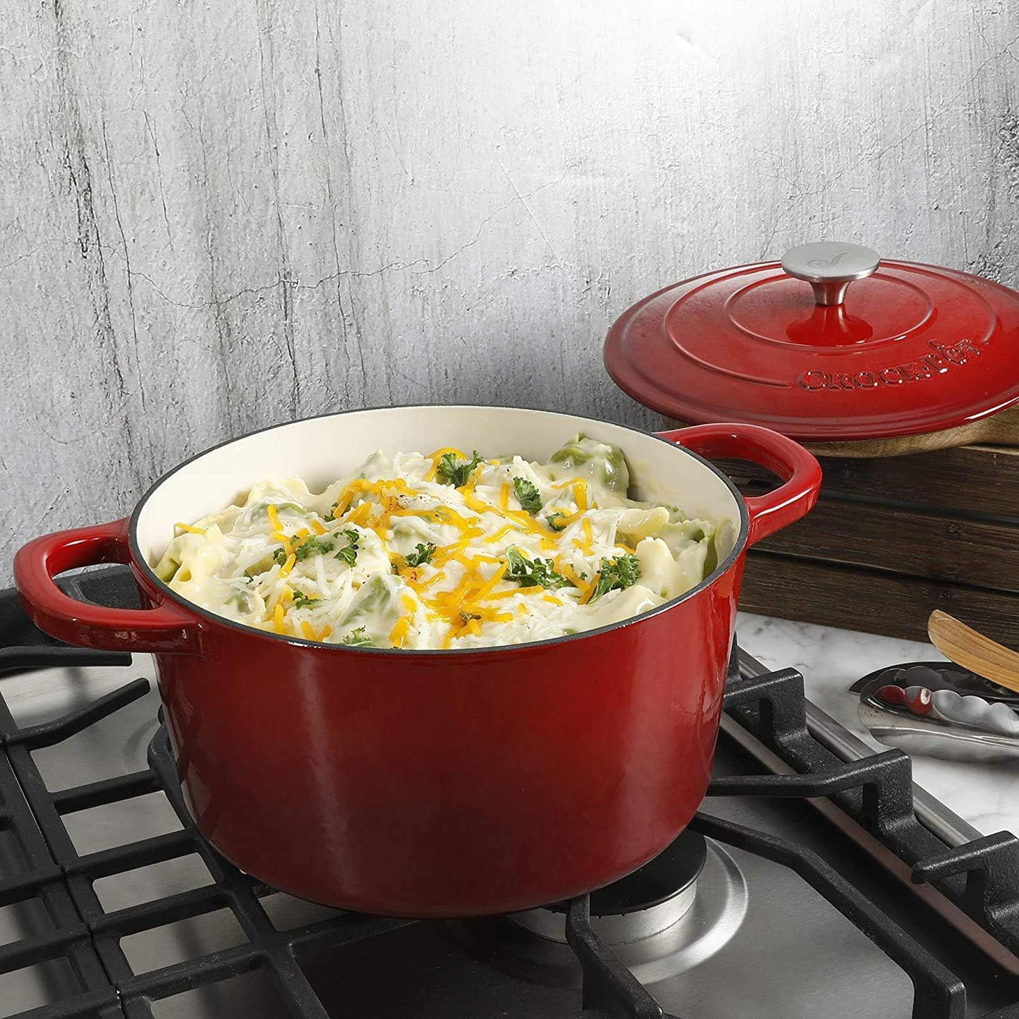 Crock-Pot Artisan 5 Quart Round Enameled Cast Iron Dutch Oven with Lid in Scarlet Red