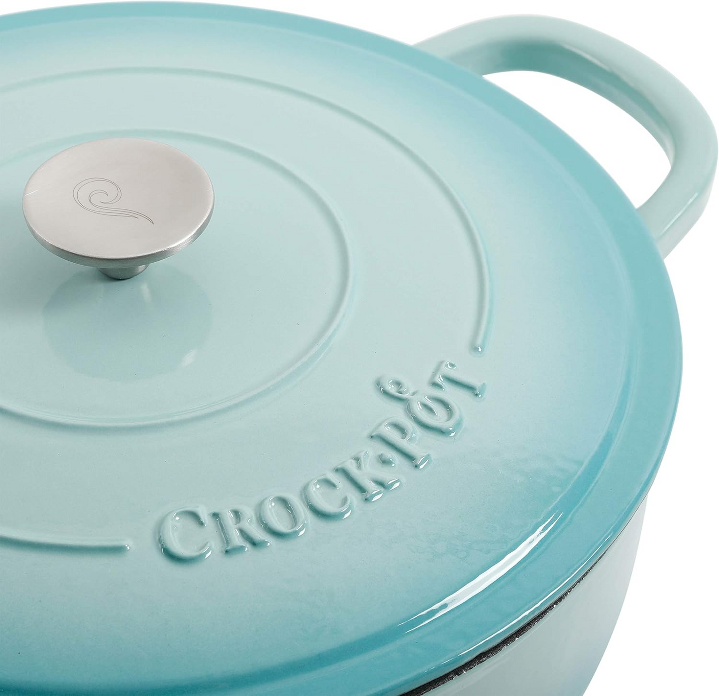 Crock Pot Artisan 5 Quart Round Enameled Cast Iron Braiser Pan with Self Basting Lid in Gradient Aqua Blue