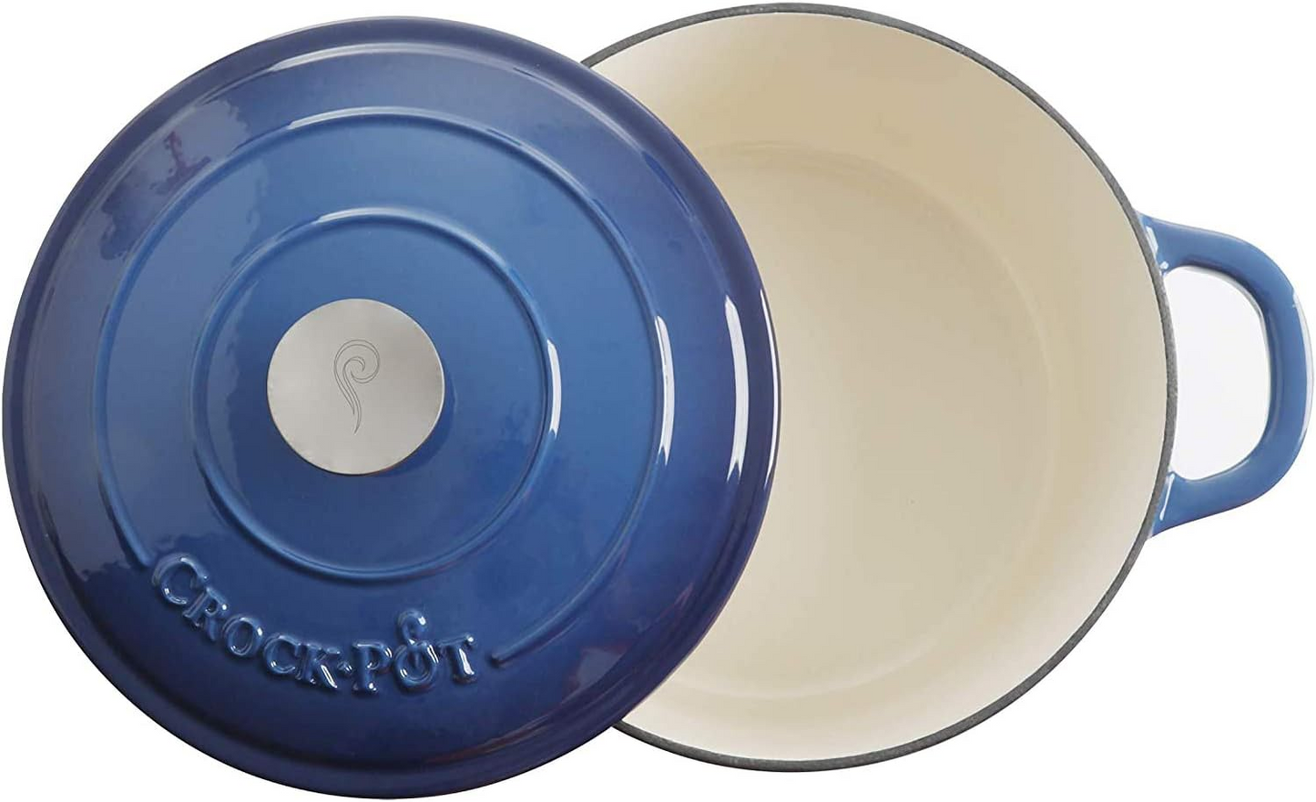 Crock-Pot Artisan 5 Quart Round Enameled Cast Iron Dutch Oven with Lid in Sapphire Blue