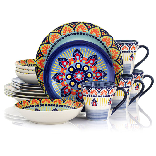 Elama Zen Blue Mozaik 16 Piece Luxurious Stoneware Dinnerware Set