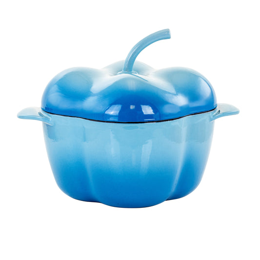 MegaChef Pepper Shaped 3 Quart Enameled Cast Iron Casserole with Lid in Blue